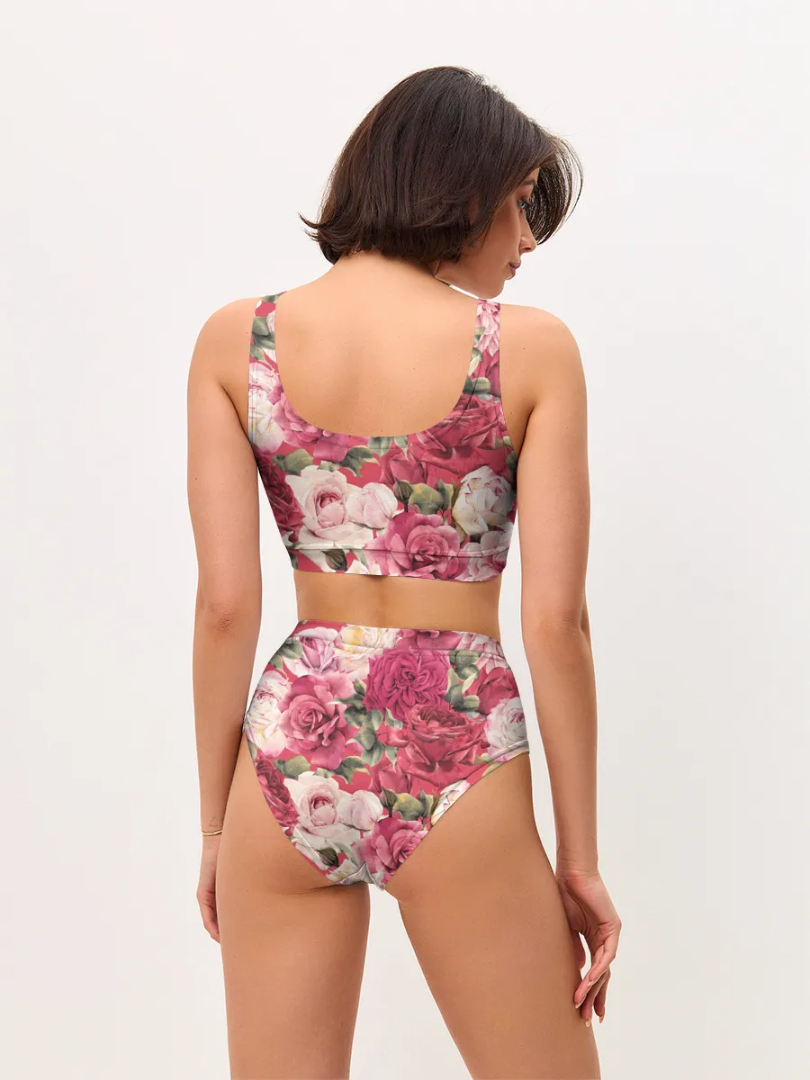 Женские топ и трусы / Акварель, розы