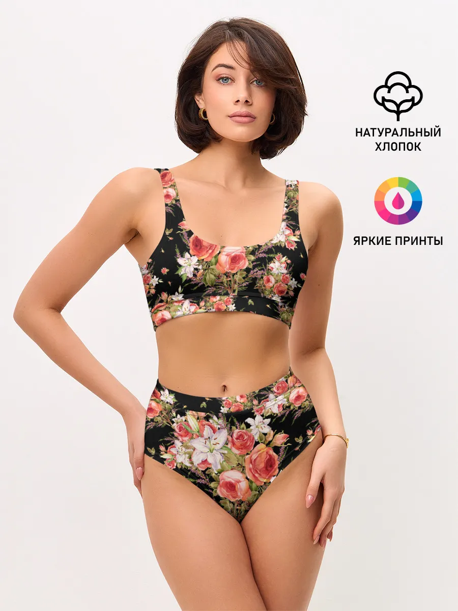Женские топ и трусы / Лилии и розы
