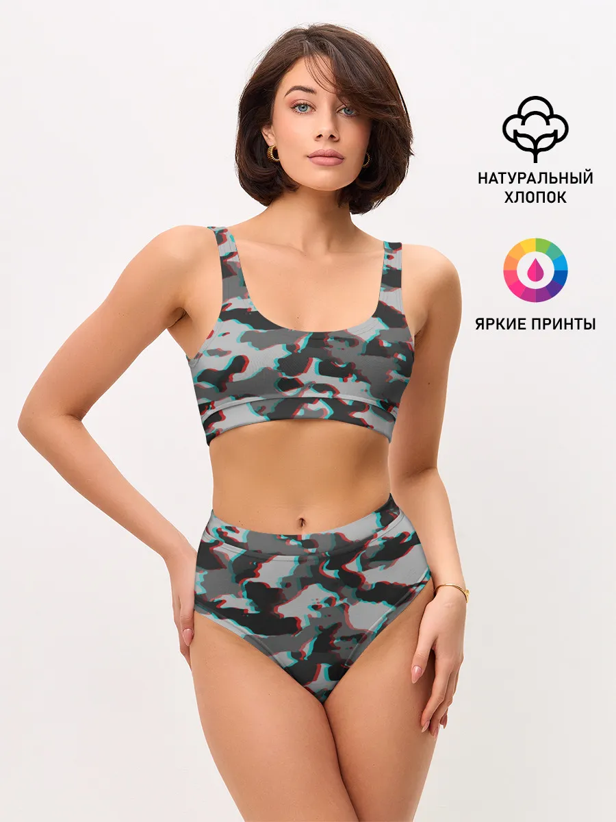 Женские топ и трусы / Серый камуфляж