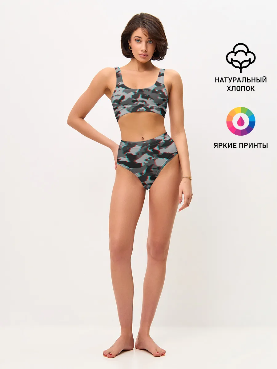Женские топ и трусы / Серый камуфляж