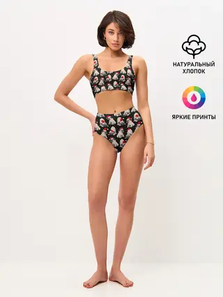 Женские топ и трусы / Новогодние мопсы