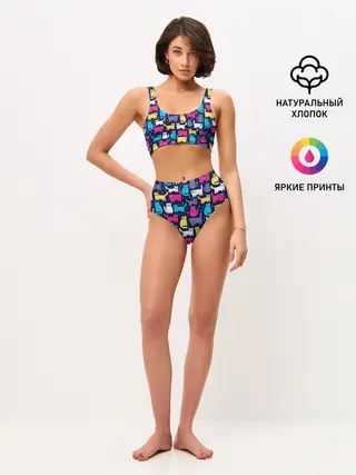 Женские топ и трусы / Разноцветные котики