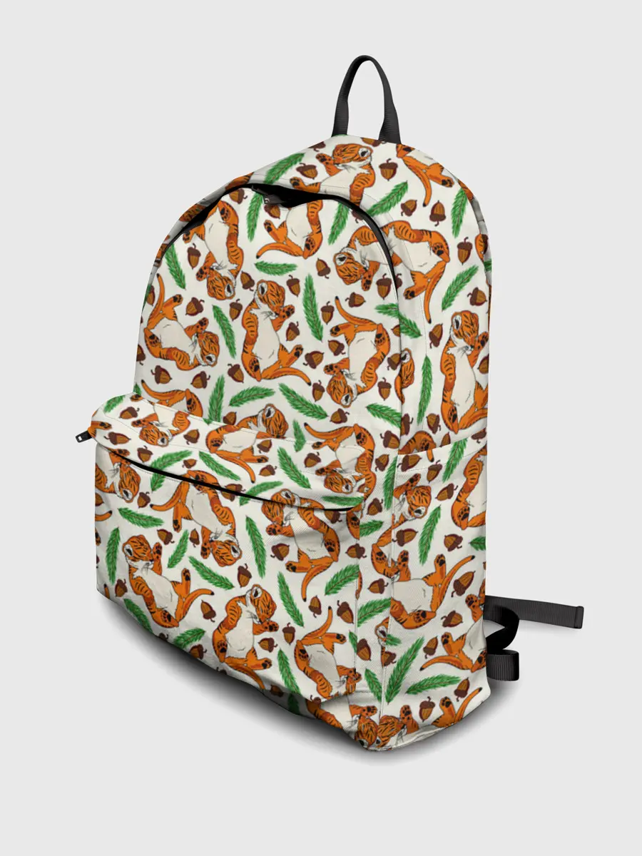 Рюкзак джинсовый / Тигрята, еловые ветки и желуди