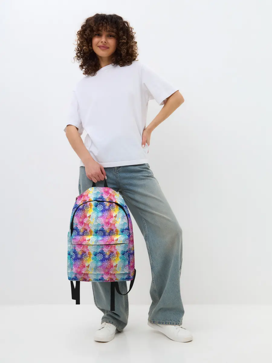 Рюкзак джинсовый / Радужные Снежные Узоры