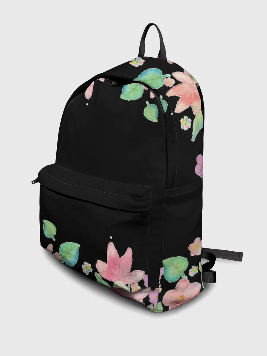 Рюкзак джинсовый / Рамка из розовых и зеленых листьев