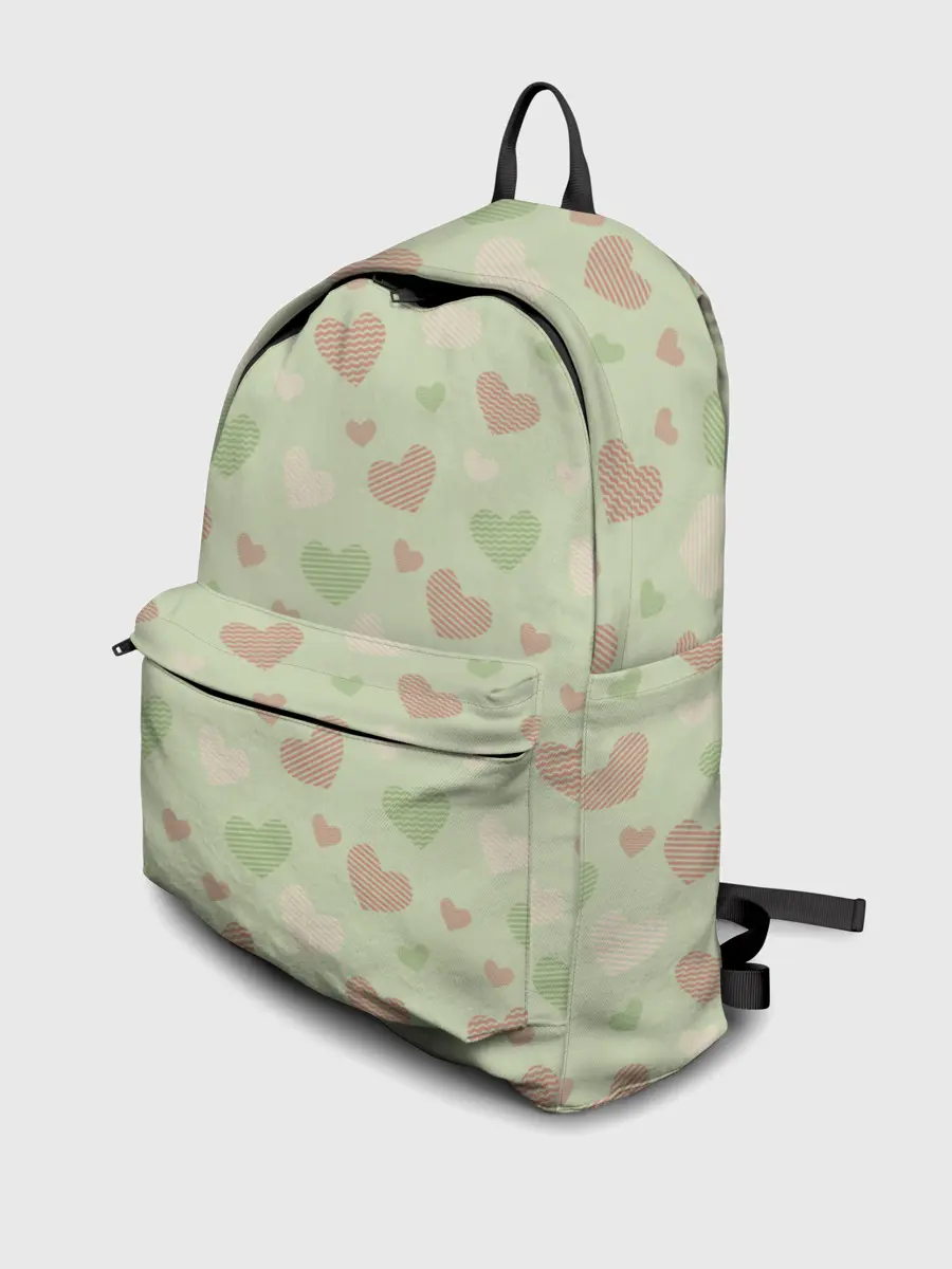 Рюкзак джинсовый / Сердечки на светло зеленом фоне