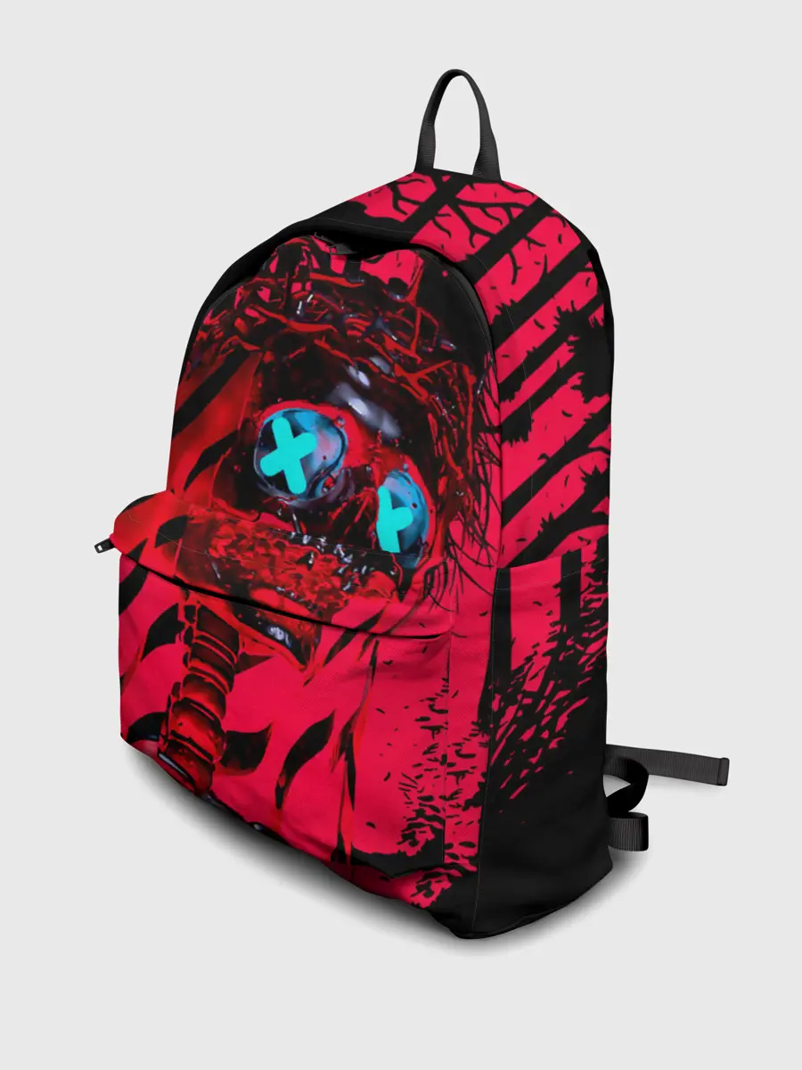 Рюкзак джинсовый / Красный скелет в диком лесу