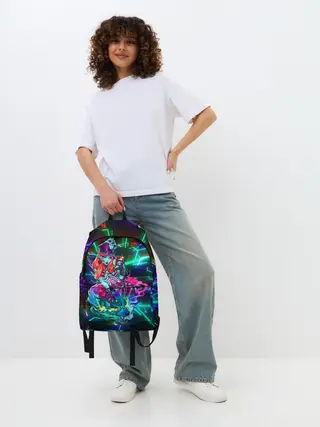 Рюкзак джинсовый / Неоновая ведьма с волком