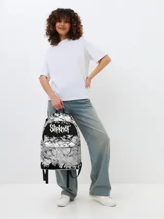 Рюкзак джинсовый / Надпись Слипкнот Рок Группа ЧБ | Slipknot