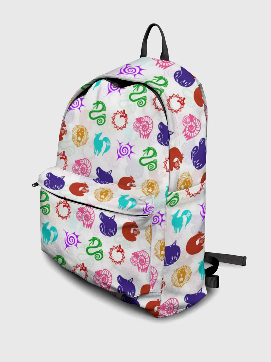 Рюкзак джинсовый / 7 СМЕРТНЫХ ГРЕХОВ ЦВЕТНОЙ ПАТТЕРН СИМВОЛЫ