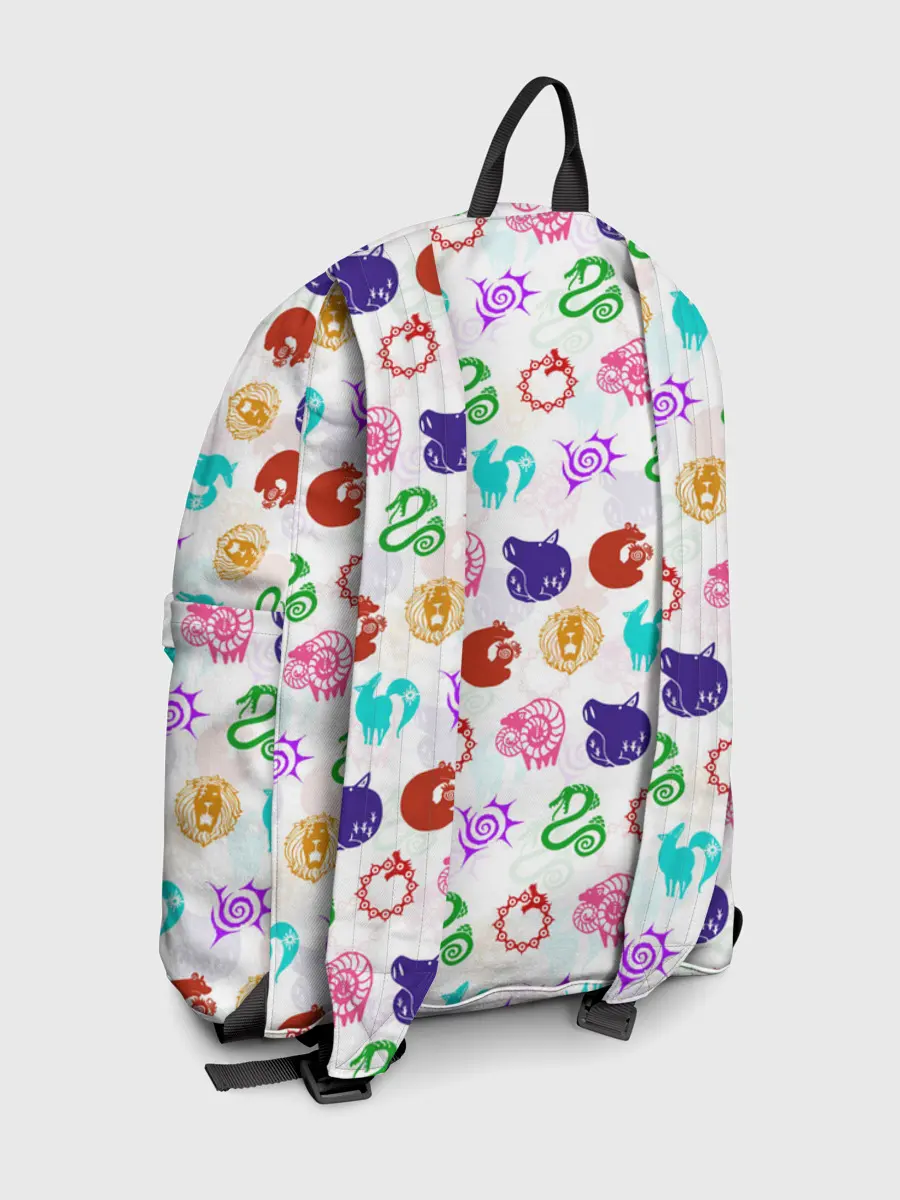 Рюкзак джинсовый / 7 СМЕРТНЫХ ГРЕХОВ ЦВЕТНОЙ ПАТТЕРН СИМВОЛЫ