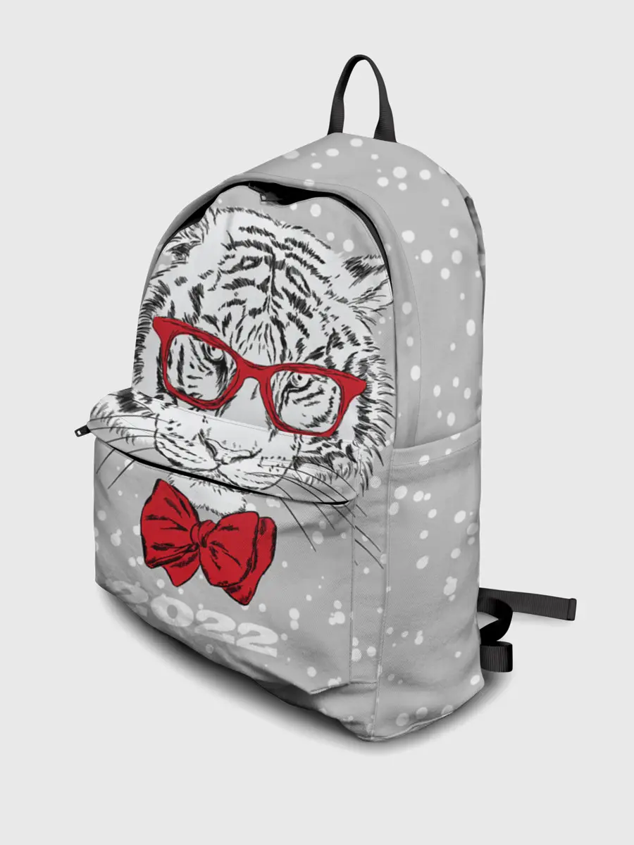 Рюкзак джинсовый / Белый тигр с красным бантом