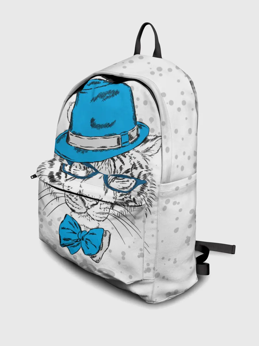 Рюкзак джинсовый / Белый тигр в синей шляпе