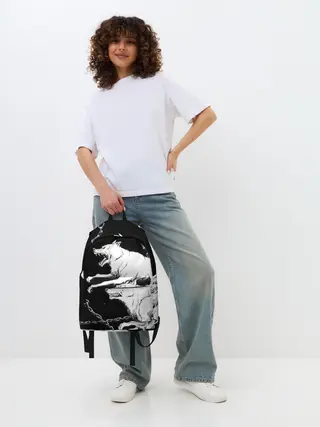 Рюкзак джинсовый / Белые волки