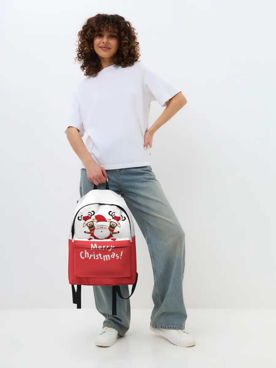 Рюкзак джинсовый / Санта с 2 Оленями