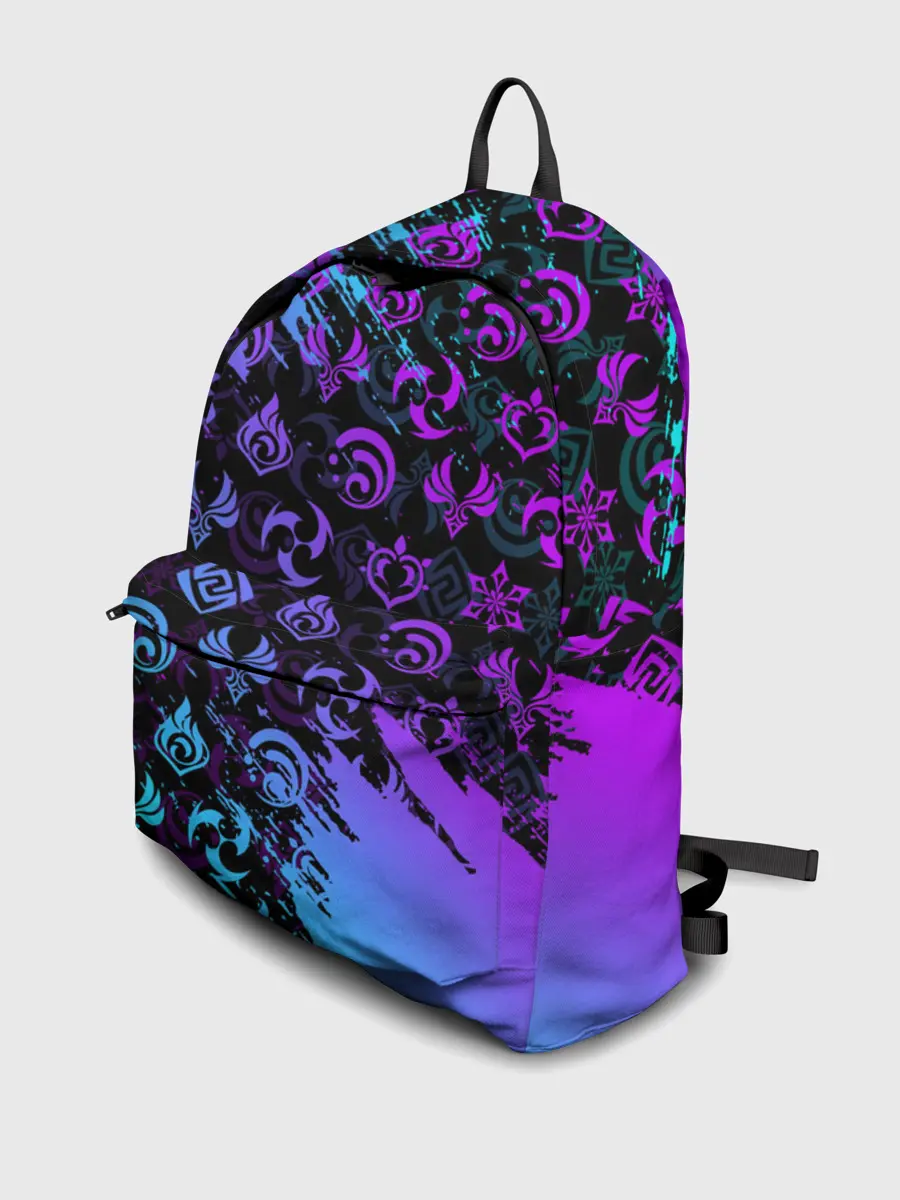 Рюкзак джинсовый / GENSHIN NEON PATTERN SYMBOL / НЕОН ЭМБЛЕМЫ