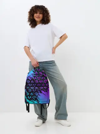 Рюкзак джинсовый / GENSHIN NEON PATTERN SYMBOL / НЕОН ЭМБЛЕМЫ