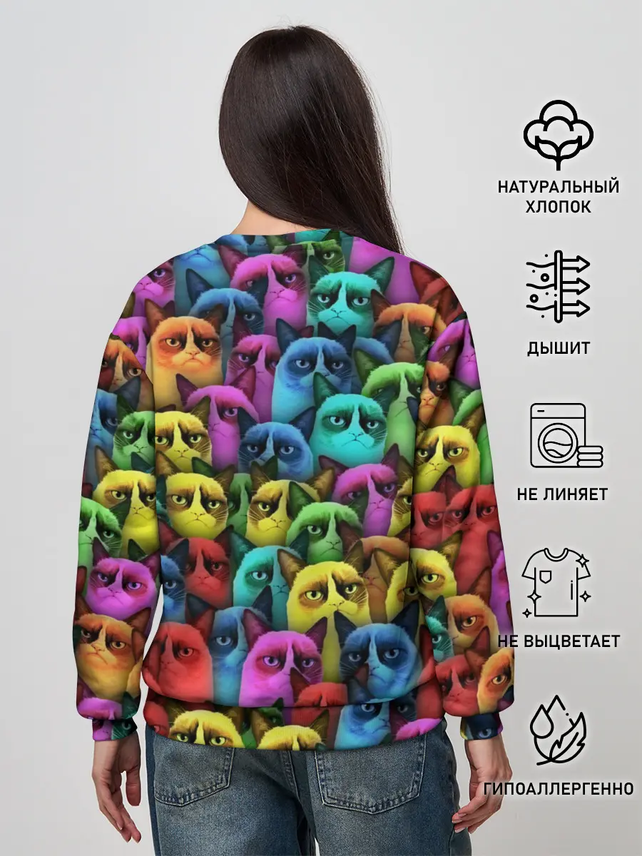 Женский свитшот / Разноцветные сердитые коты