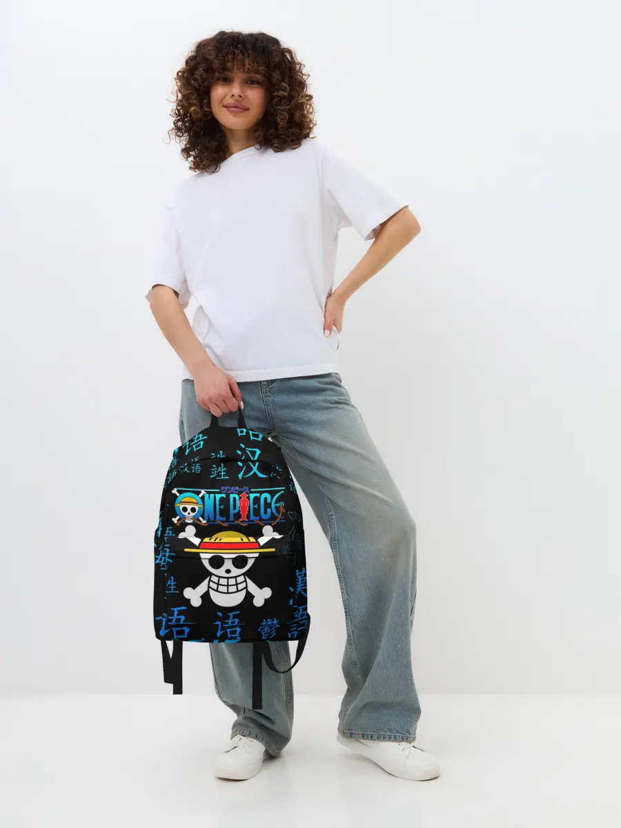 Рюкзак джинсовый / ONE PIECE / ВАН ПИС / ИЕРОГЛИФ