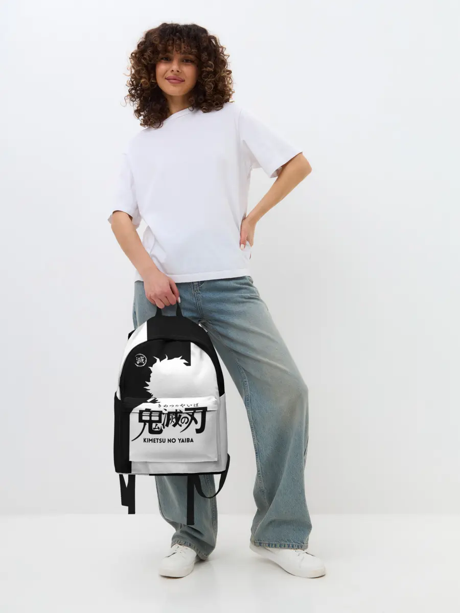 Рюкзак джинсовый / Черно белый силуэт Танджиро