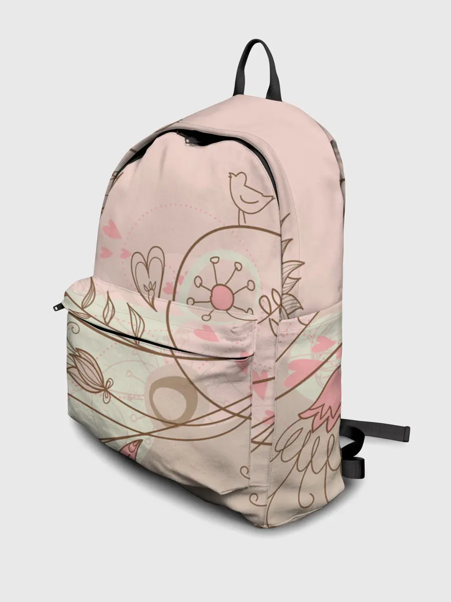 Рюкзак джинсовый / Летний узор цветы птичка