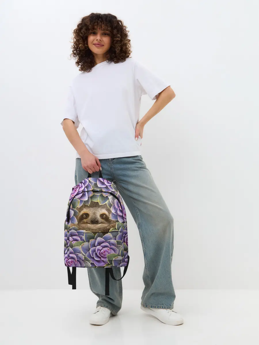 Рюкзак джинсовый / Ленивец среди цветов