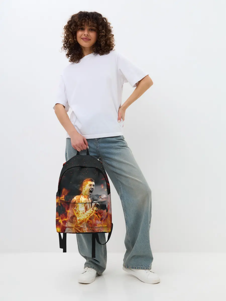 Рюкзак джинсовый / РОБЕРТ ЛЕВАНДОВСКИ / ОГОНЬ