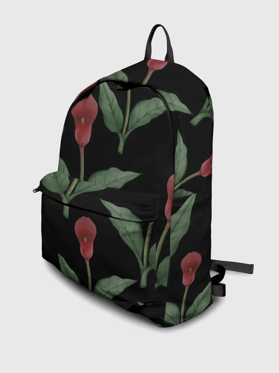 Рюкзак джинсовый / Красные каллы на черном