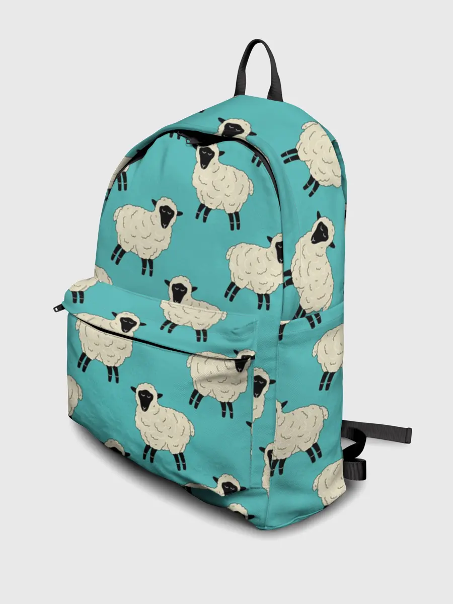Рюкзак джинсовый / Овечки паттерн на бирюзовом