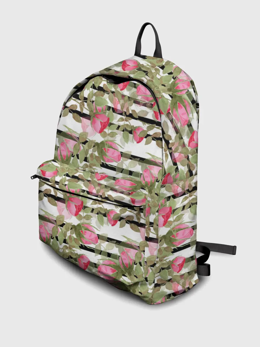 Рюкзак джинсовый / Акварельные розы на полосатом