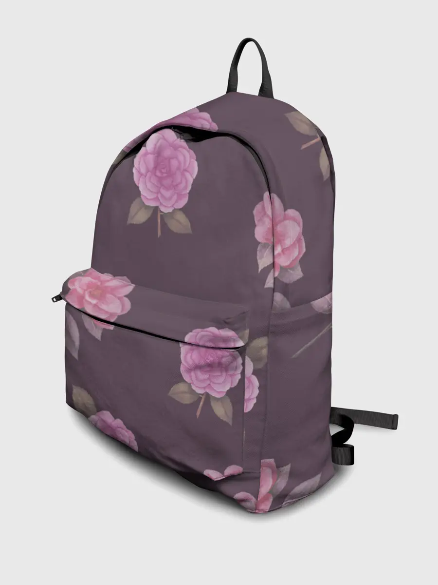 Рюкзак джинсовый / Камелии на вишневом фоне