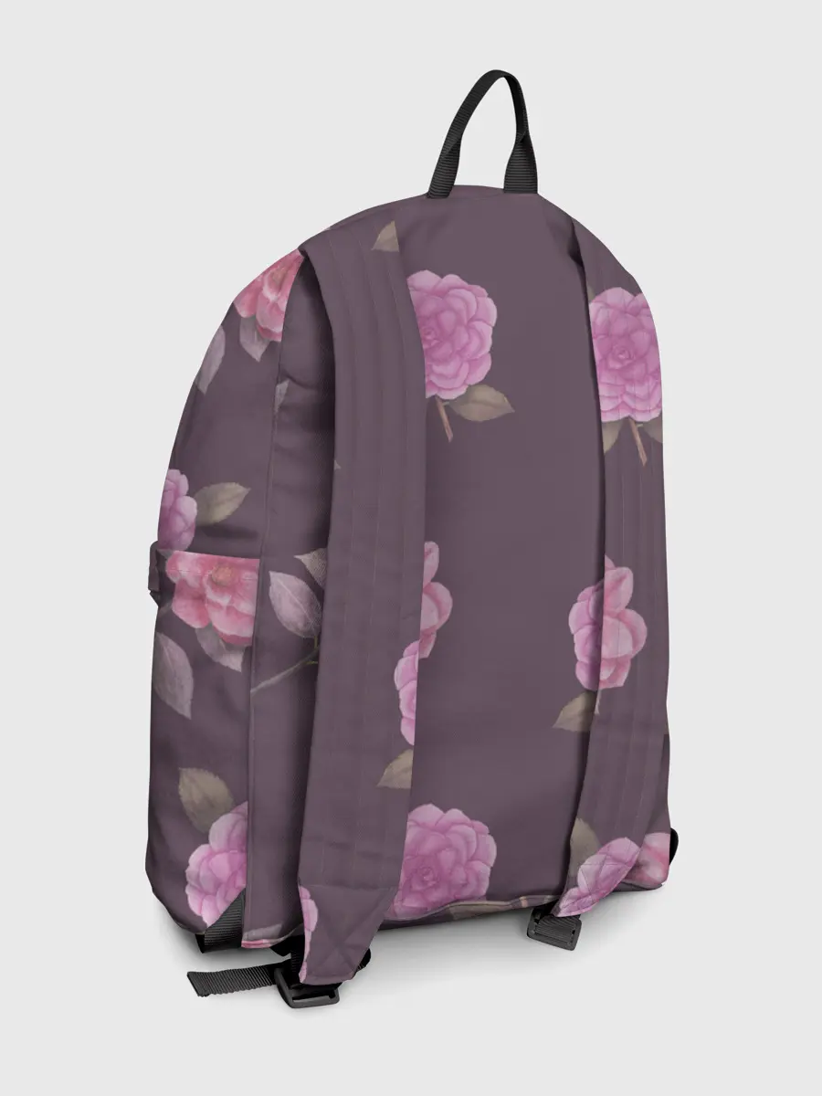 Рюкзак джинсовый / Камелии на вишневом фоне