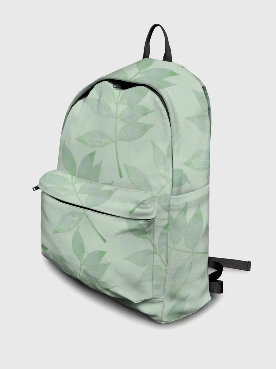 Рюкзак джинсовый / Зеленые листья на светло зеленом