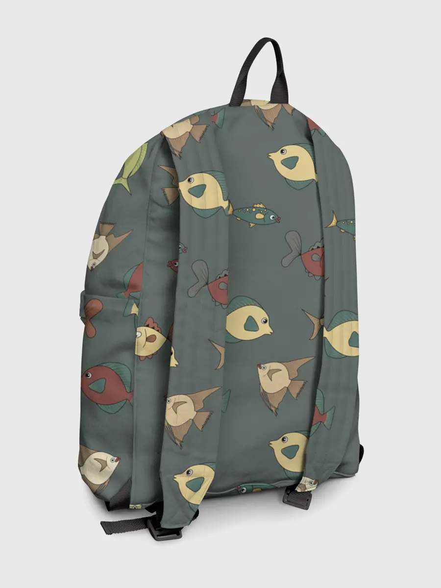 Рюкзак джинсовый / Морские рыбки на зеленом фоне