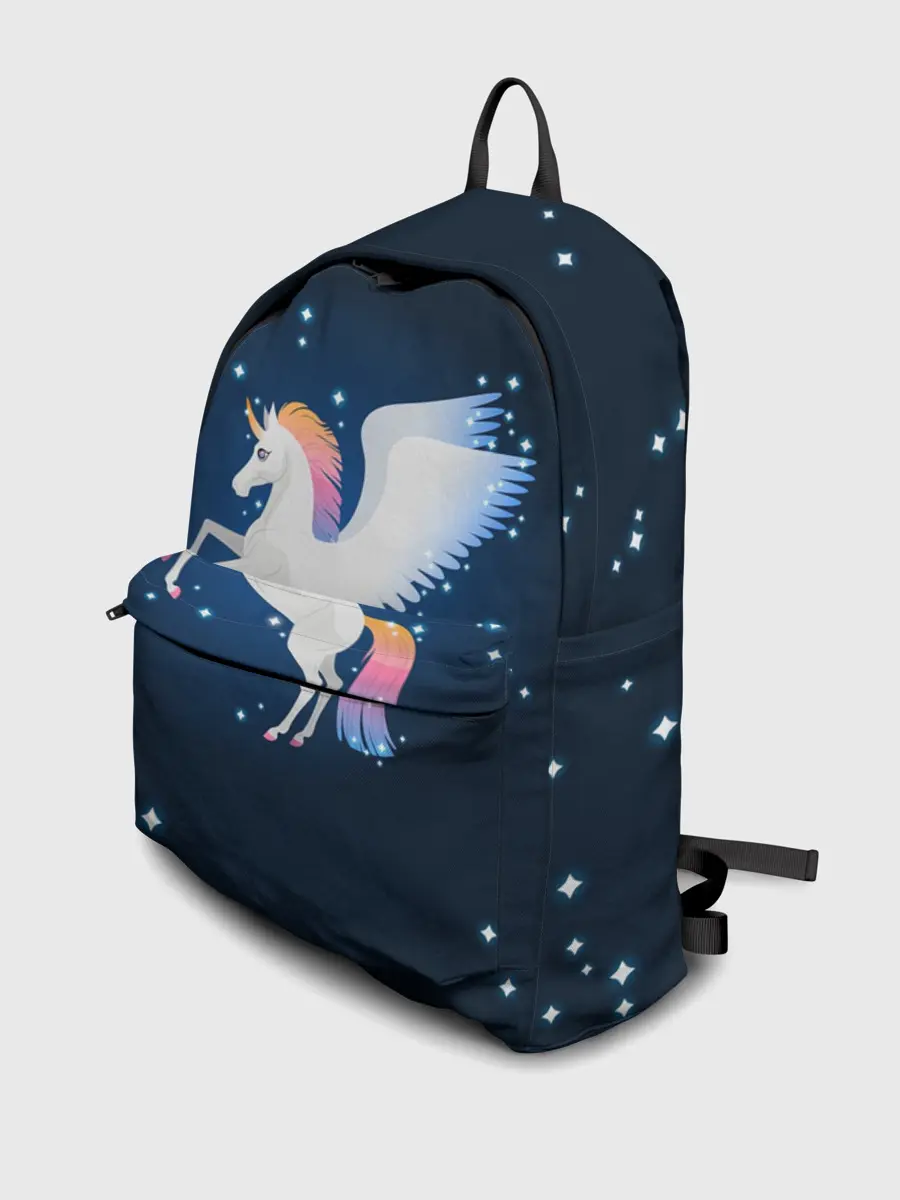 Рюкзак джинсовый / Милый пегас единорог с радужной гривой