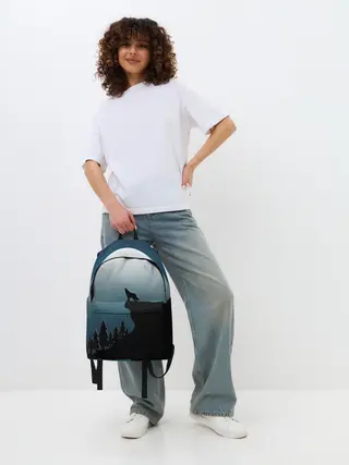 Рюкзак джинсовый / ВОЛК И ЛУНА 3D