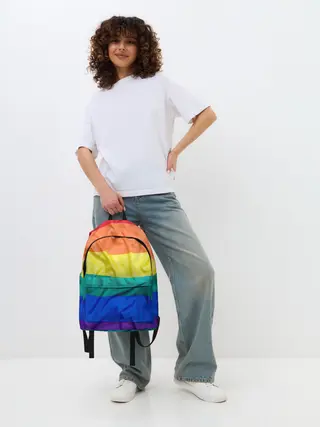 Рюкзак джинсовый / Радуга - мятая ткань полотно