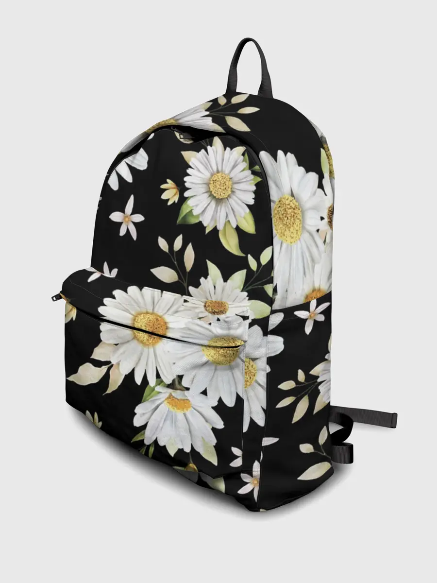 Рюкзак джинсовый / Ромашки на черном фоне