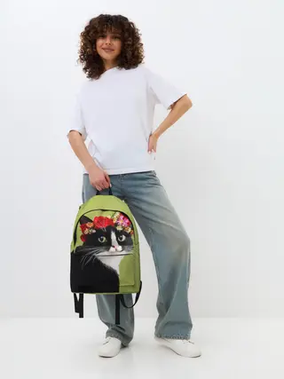 Рюкзак джинсовый / Кот и цветы