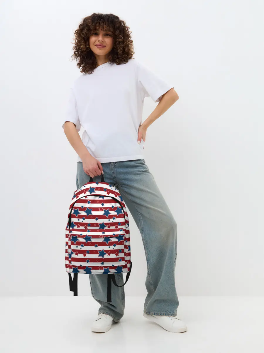 Рюкзак джинсовый / Синие звезды на полосатом фоне