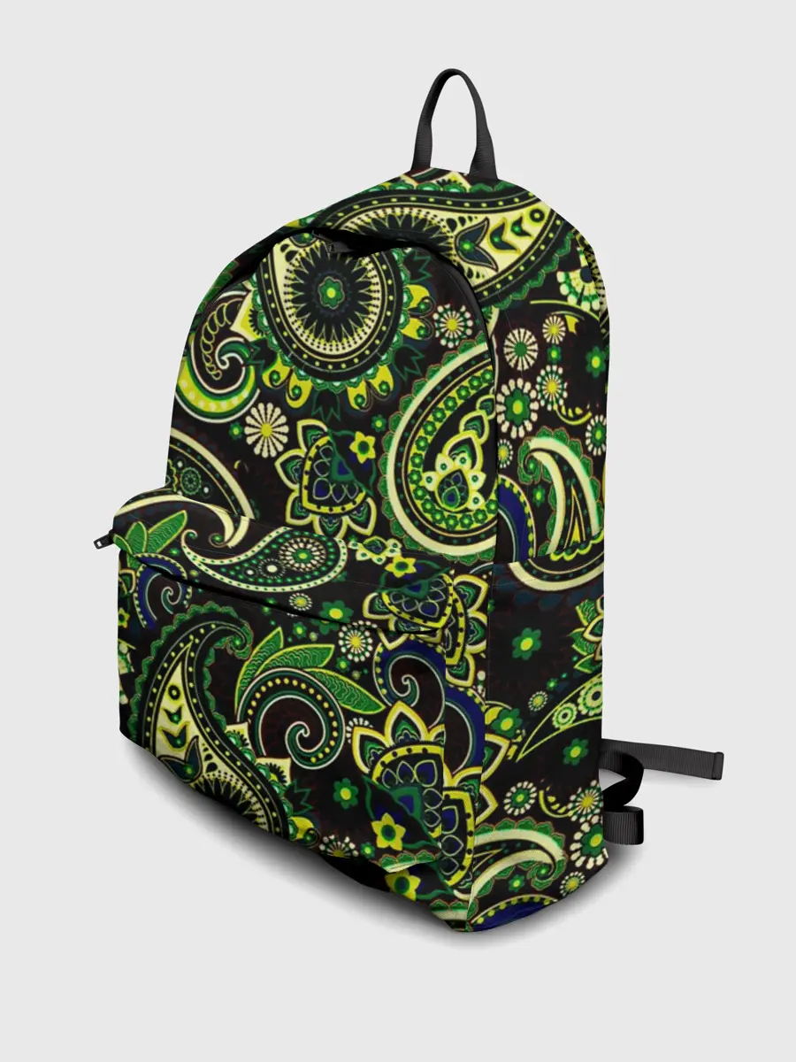 Рюкзак джинсовый / Ярко зеленые славянские узоры