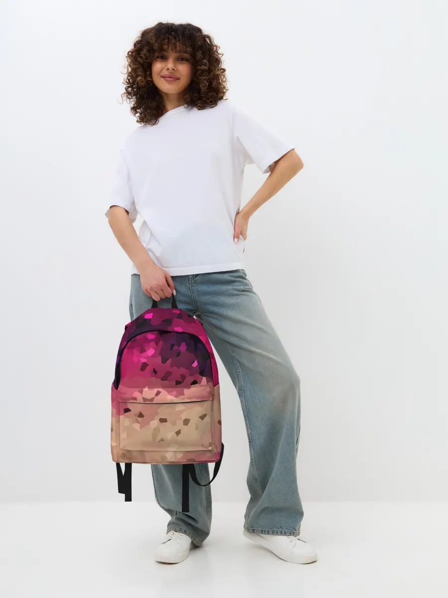 Рюкзак джинсовый / Бежево-малиновый абстрактный