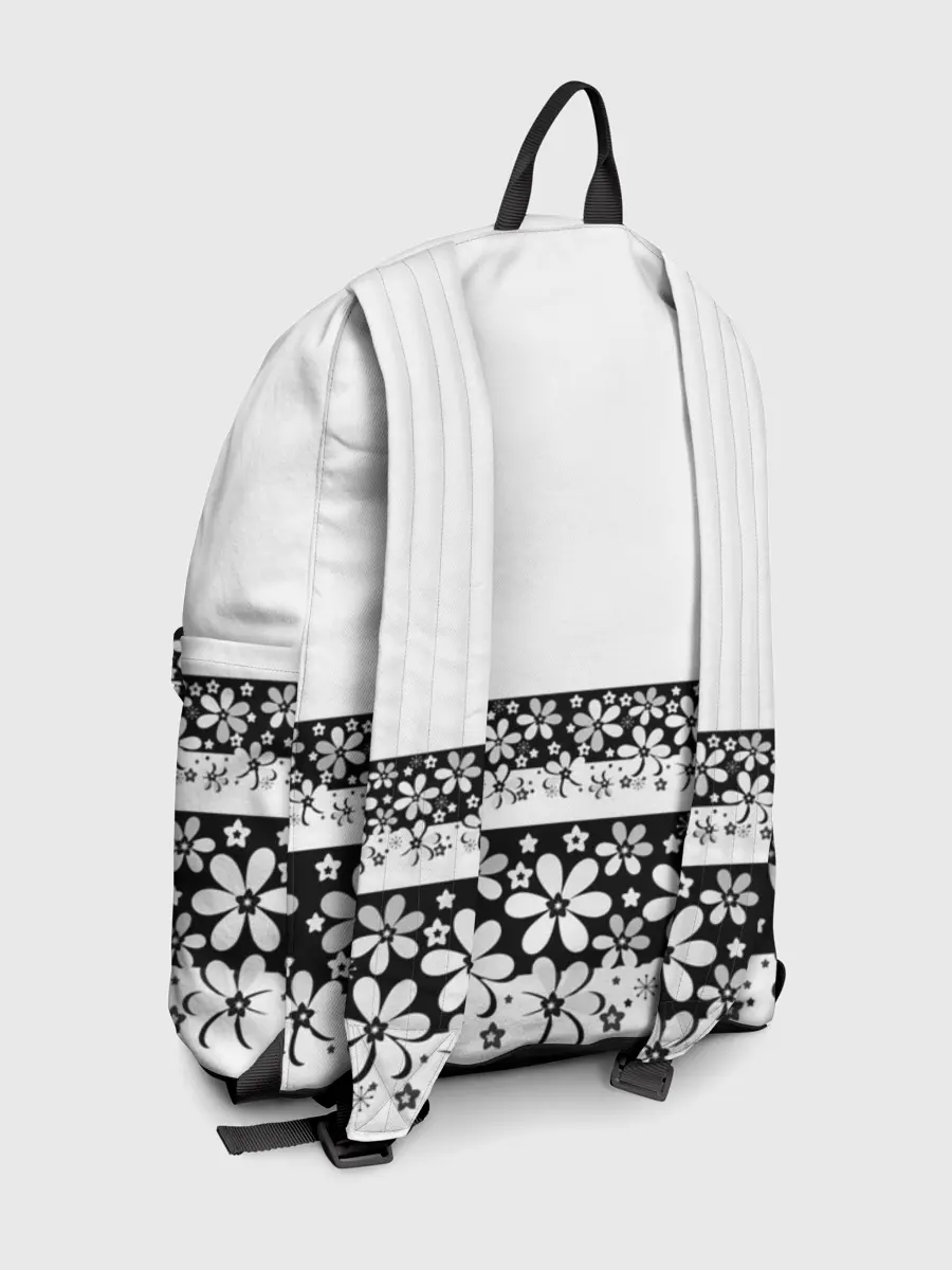 Рюкзак джинсовый / Черно-белый цветочный принт