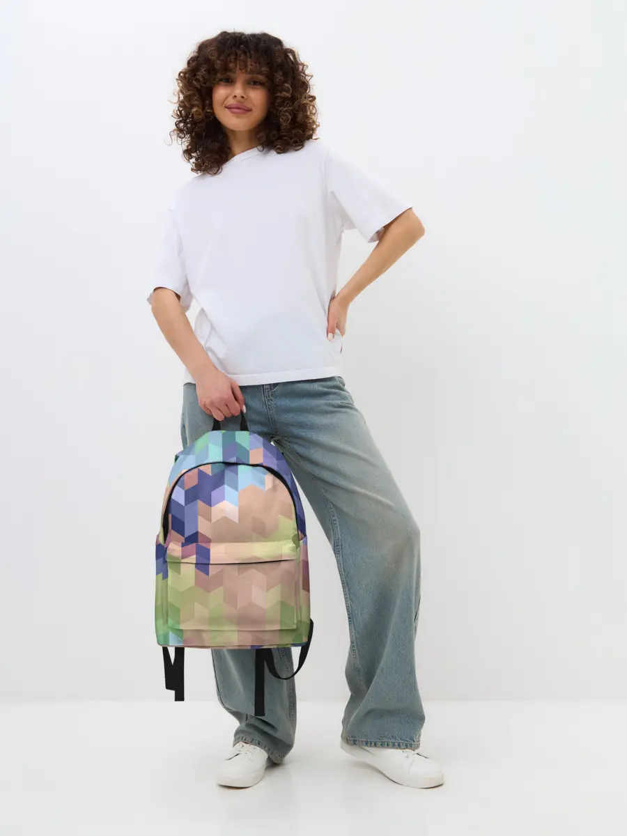 Рюкзак джинсовый / Абстрактный бежево-синий узор