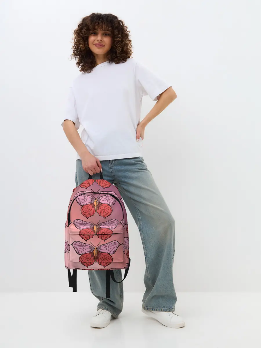 Рюкзак джинсовый / Розовый принт с бабочками