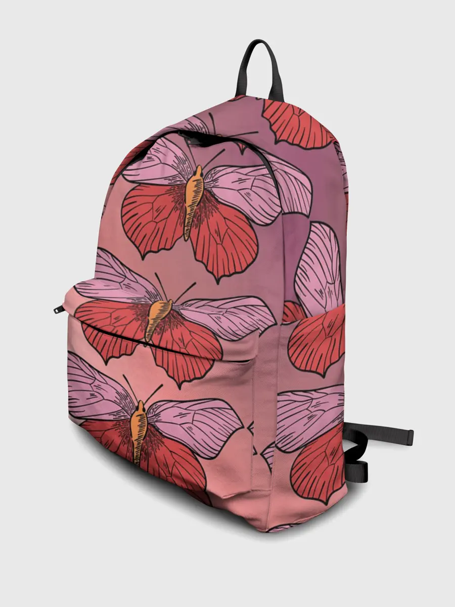 Рюкзак джинсовый / Розовый принт с бабочками