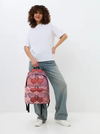 Рюкзак джинсовый / Розовый принт с бабочками