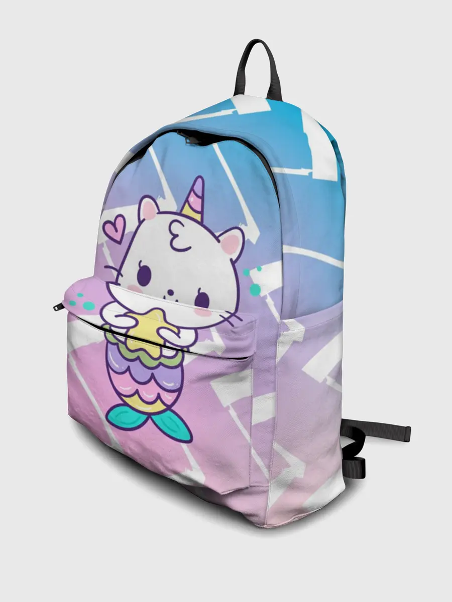 Рюкзак джинсовый / Котик-рыбка-единорог