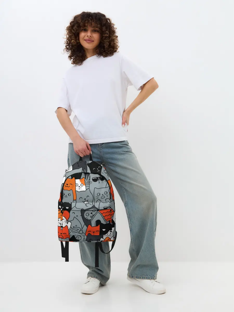 Рюкзак джинсовый / Разноцветные коты