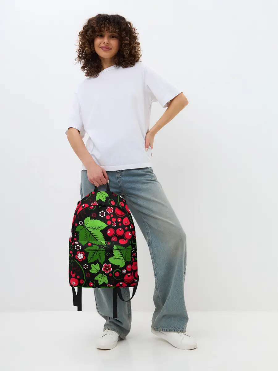 Рюкзак джинсовый / ХОХЛОМА ЛИСТЬЯ И ЯГОДЫ